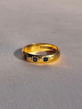 Load image into Gallery viewer, Antique 22k Sapphire Trilogy Starburst Ring 1924