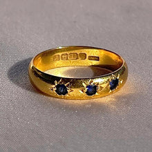 Load image into Gallery viewer, Antique 22k Sapphire Trilogy Starburst Ring 1924