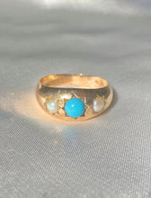Load image into Gallery viewer, Antique 9k Rose Gold Turquoise Pearl Gypsy Ring 1902