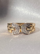 Load image into Gallery viewer, Vintage 9k Diamond Double Horseshoe C Ring