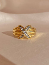 Load image into Gallery viewer, Vintage 10k Chunky Ribbed Diamond X Ring