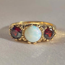 Load image into Gallery viewer, Vintage 9k Garnet Opal Boat Ring 1989
