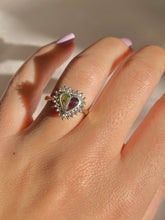 Load image into Gallery viewer, Vintage 9k Pink Green Tourmaline Diamond Heart Ring 1985