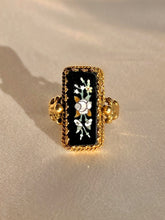 Load image into Gallery viewer, Antique 14k Onyx Enamel Floral Slab Ring