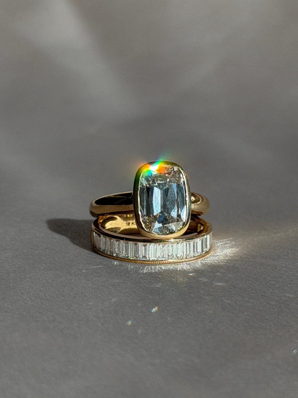 Antique Cushion Bezel Ring & Baguette Band Set by 23carat