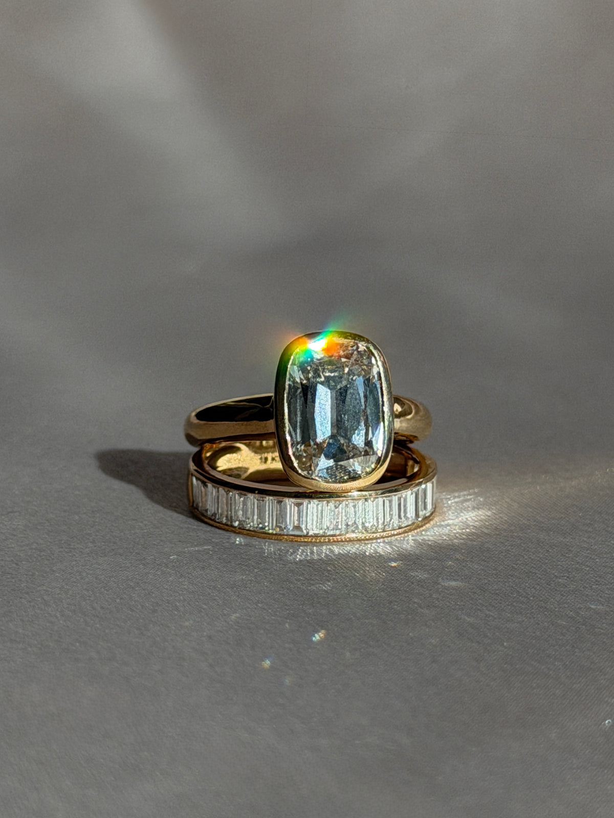 Antique Cushion Bezel Ring & Baguette Band Set by 23carat