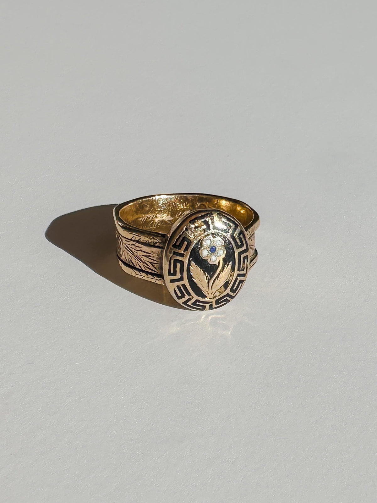 Antique Enamel Floral Memento Mori Ring 1868