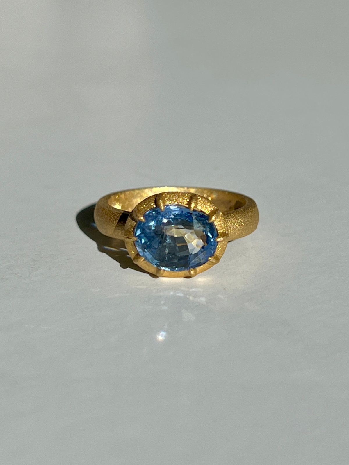 Unheated Sapphire Oval Crown Ring