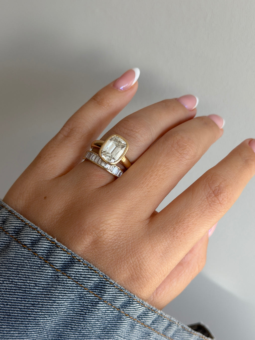 Antique Cushion Bezel Ring & Baguette Band Set by 23carat