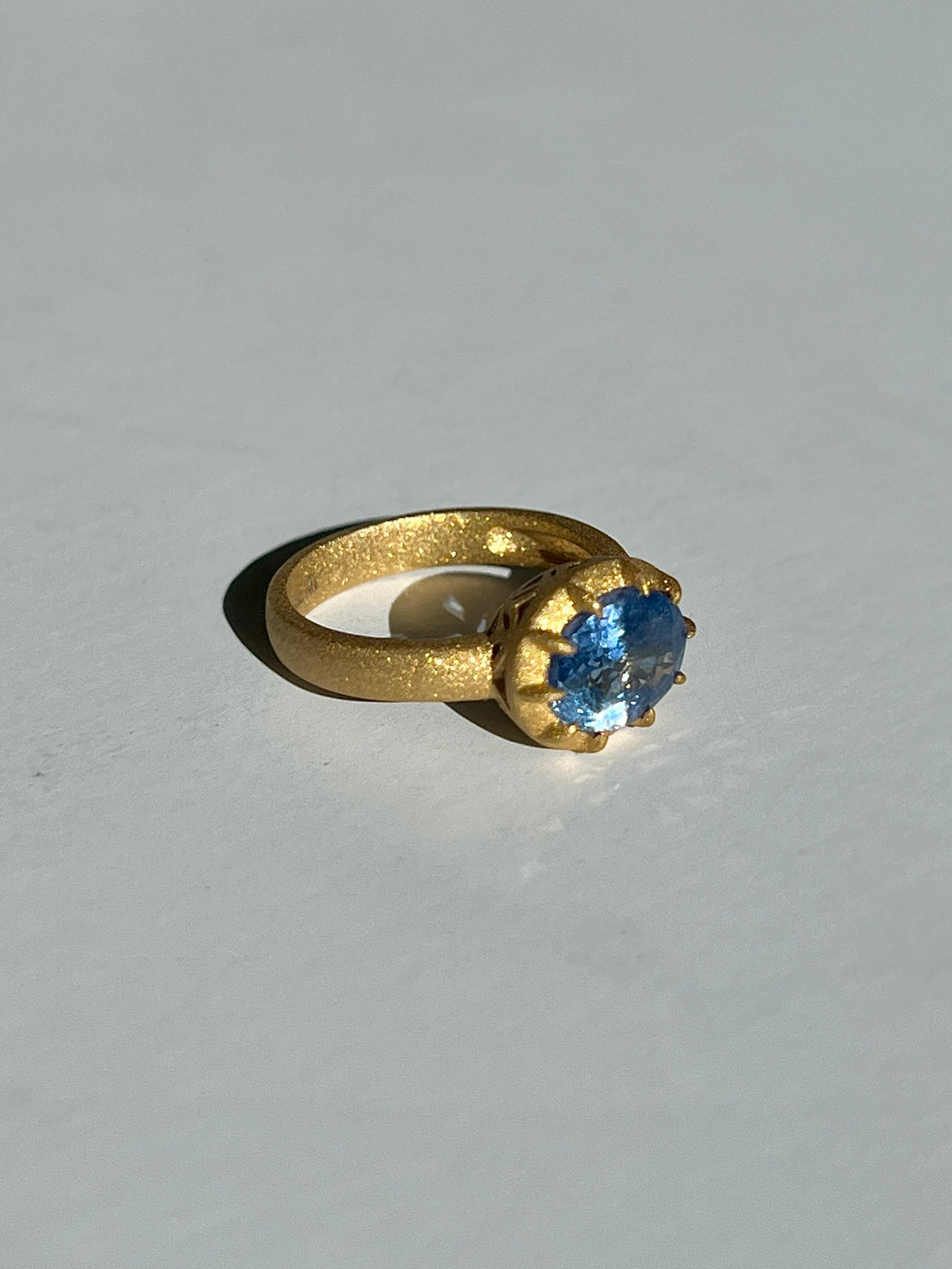 Unheated Sapphire Oval Crown Ring