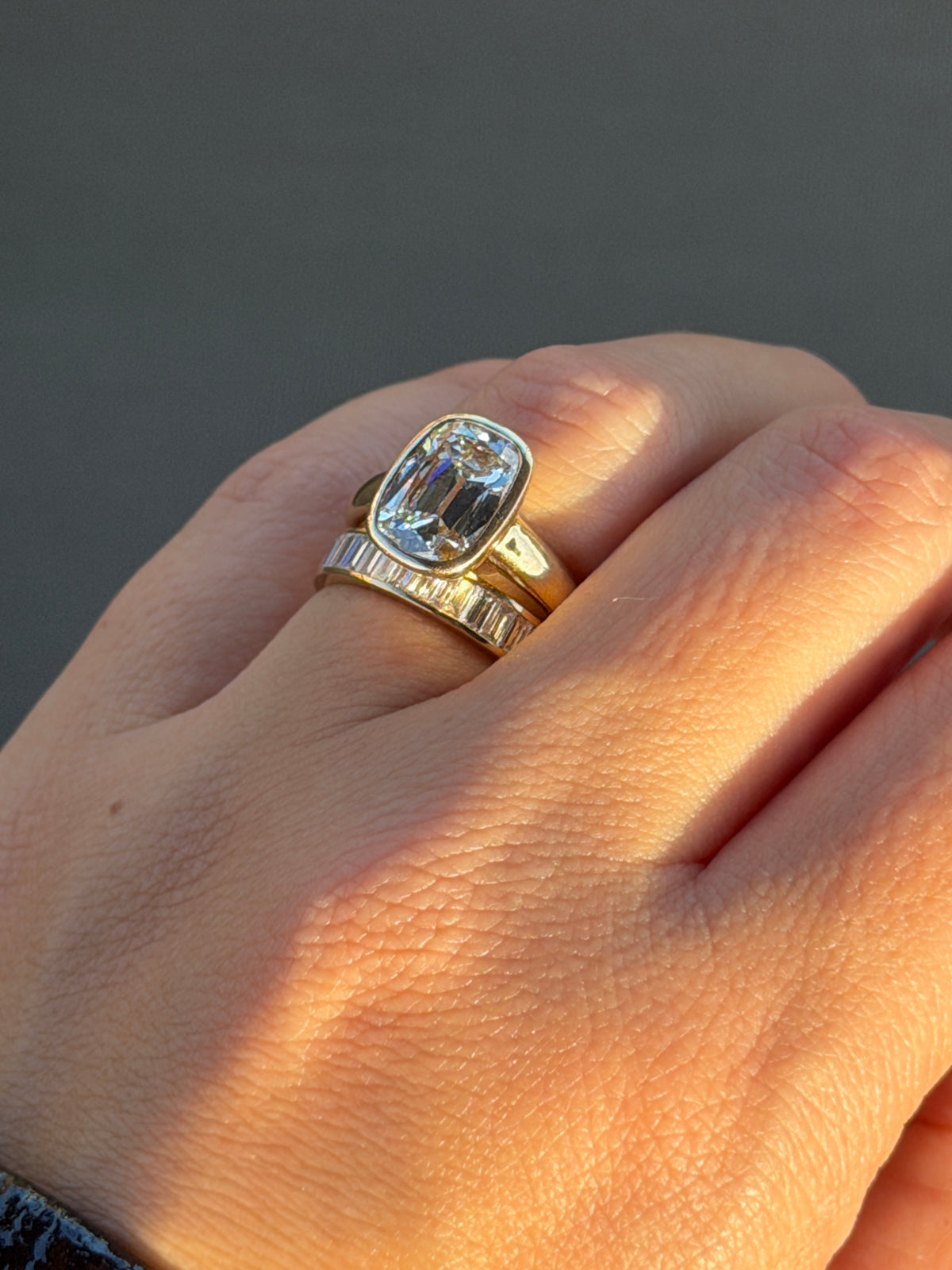 Antique Cushion Bezel Ring & Baguette Band Set by 23carat