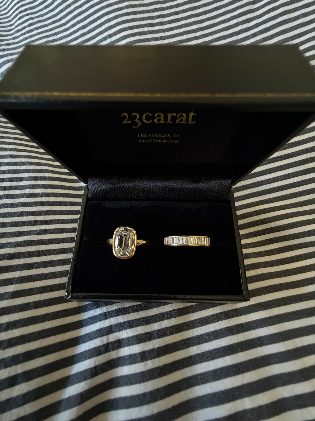 Antique Cushion Bezel Ring & Baguette Band Set by 23carat