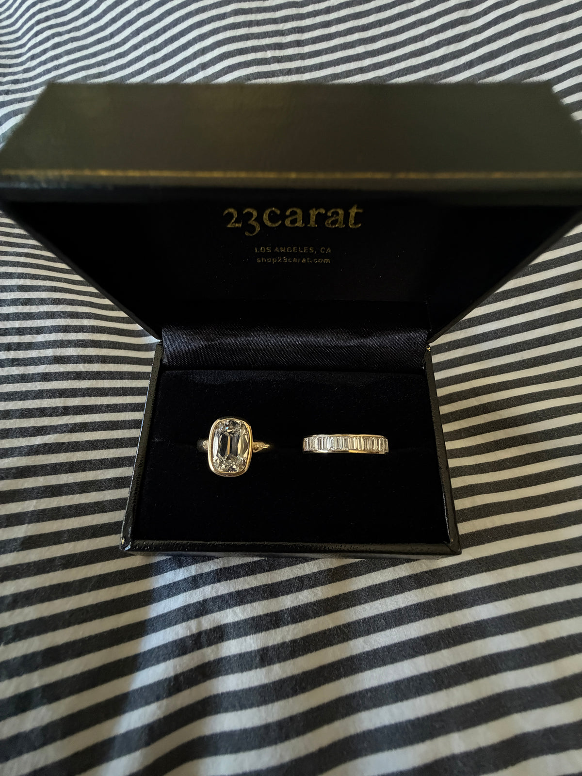 Antique Cushion Bezel Ring & Baguette Band Set by 23carat