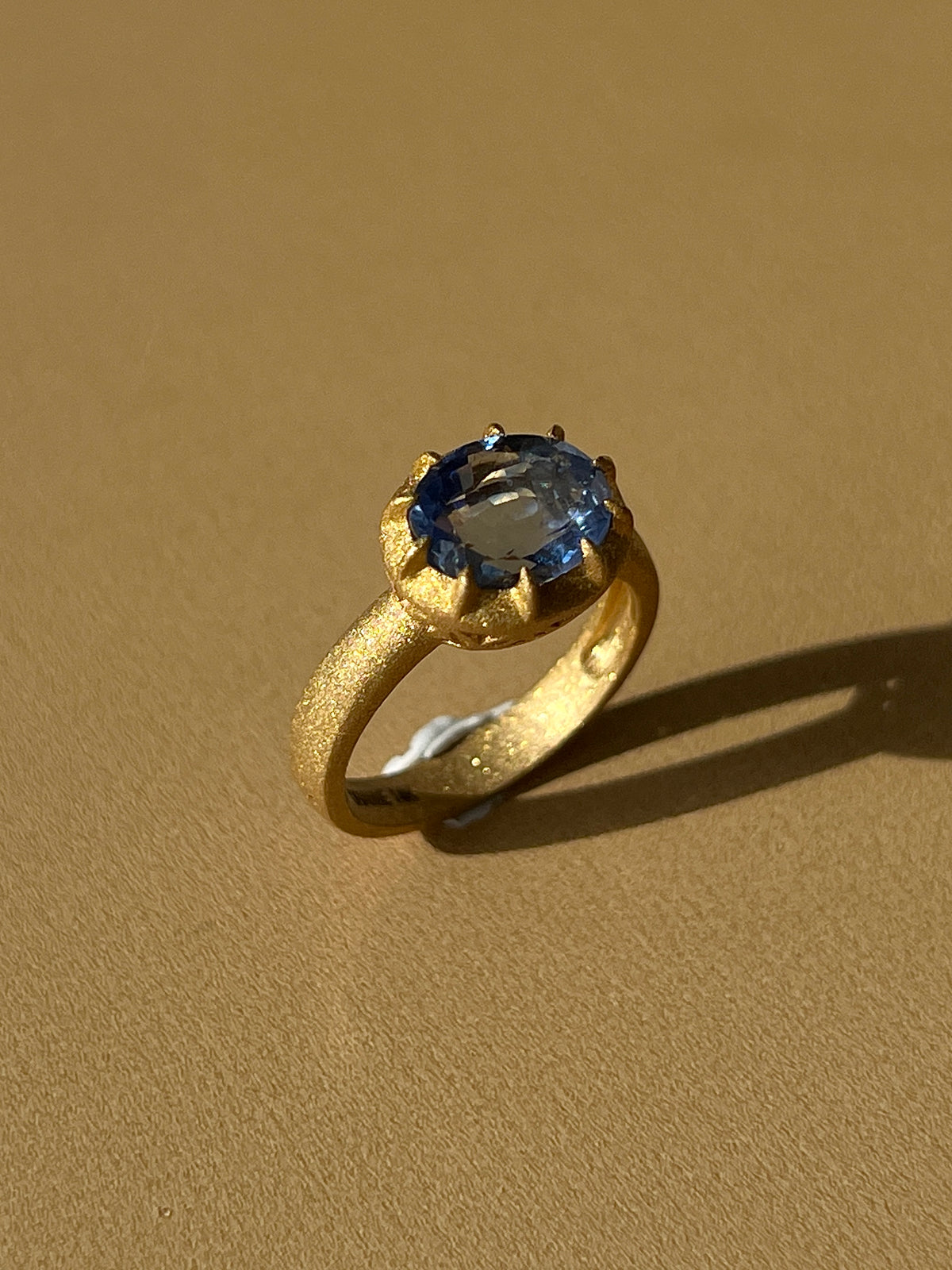 Unheated Sapphire Oval Crown Ring