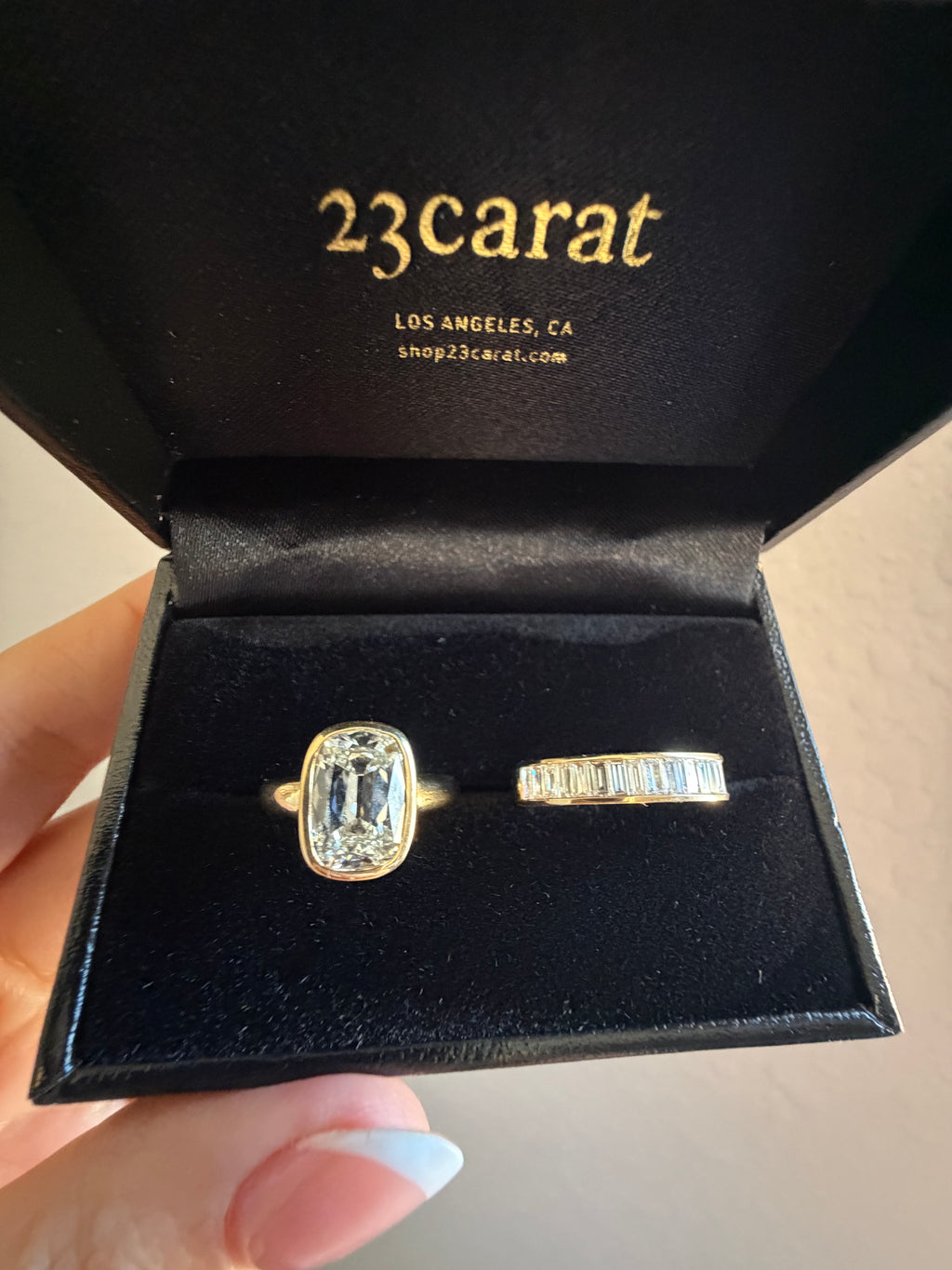 Antique Cushion Bezel Ring & Baguette Band Set by 23carat