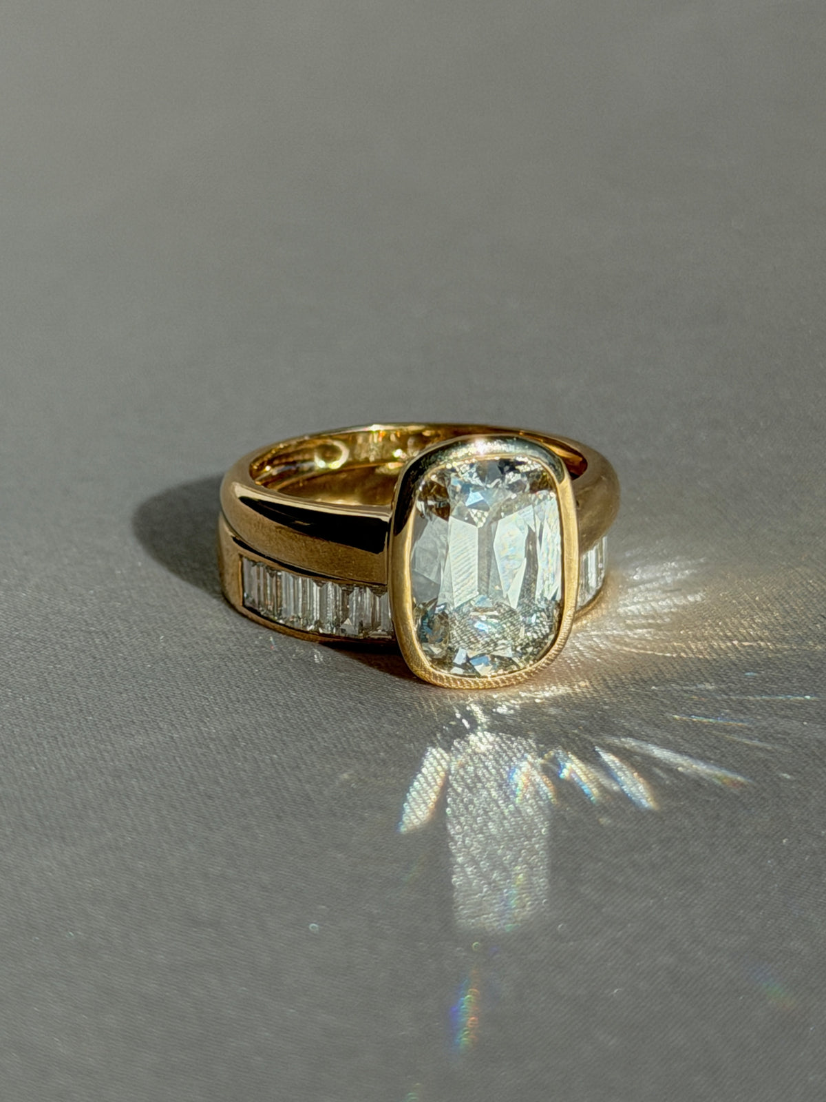 Antique Cushion Bezel Ring & Baguette Band Set by 23carat