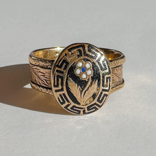 Load image into Gallery viewer, Antique Enamel Floral Memento Mori Ring 1868
