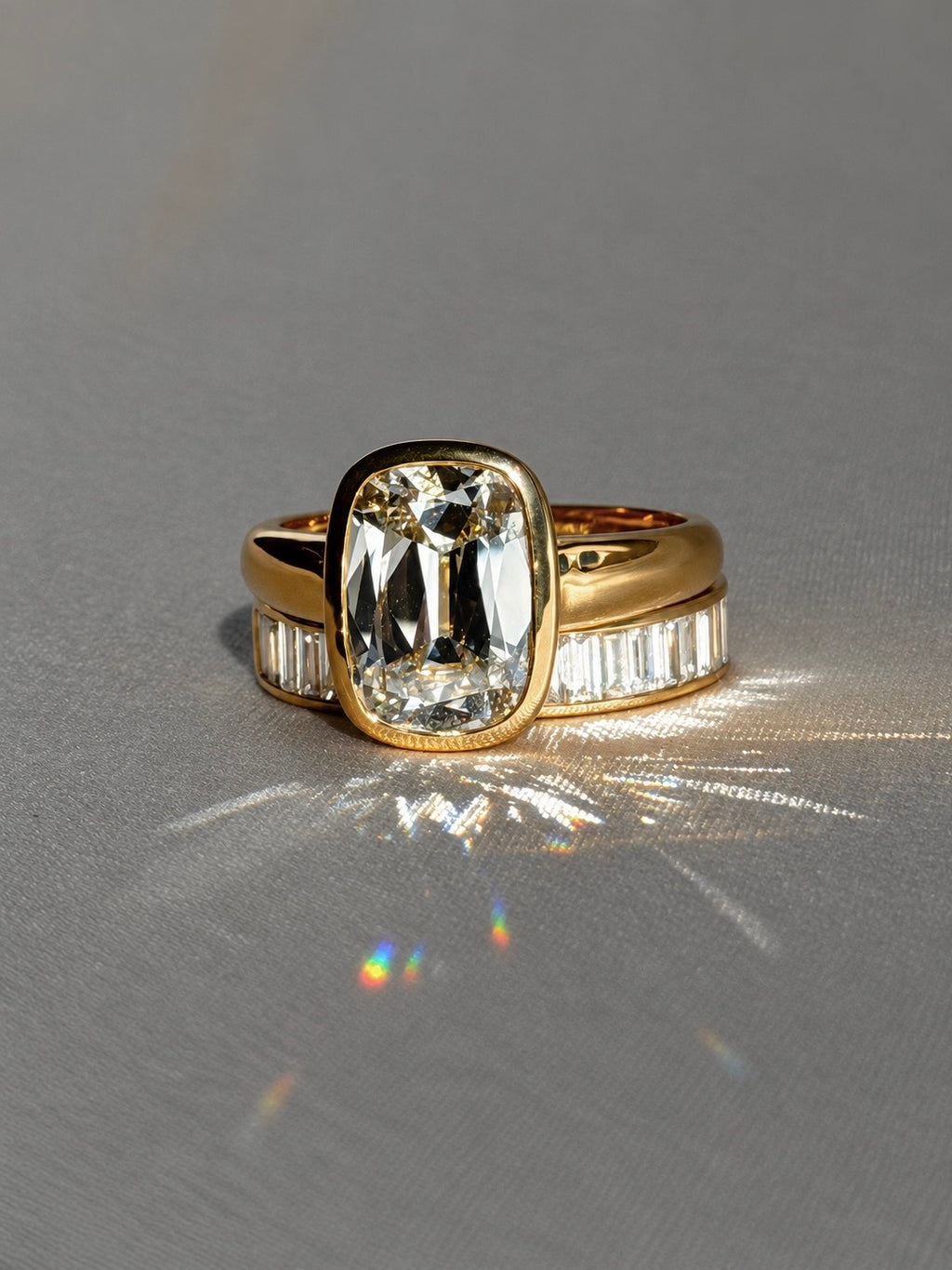 Antique Cushion Bezel Ring & Baguette Band Set by 23carat