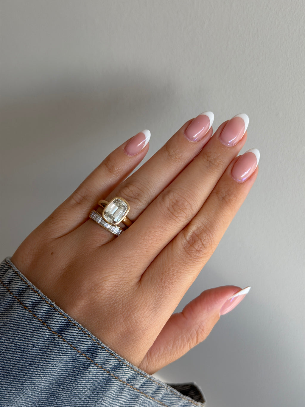 Antique Cushion Bezel Ring & Baguette Band Set by 23carat