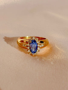 Vintage Sapphire Diamond Oval Halo Ring