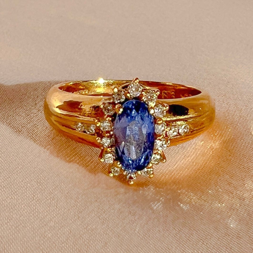 Vintage Sapphire Diamond Oval Halo Ring