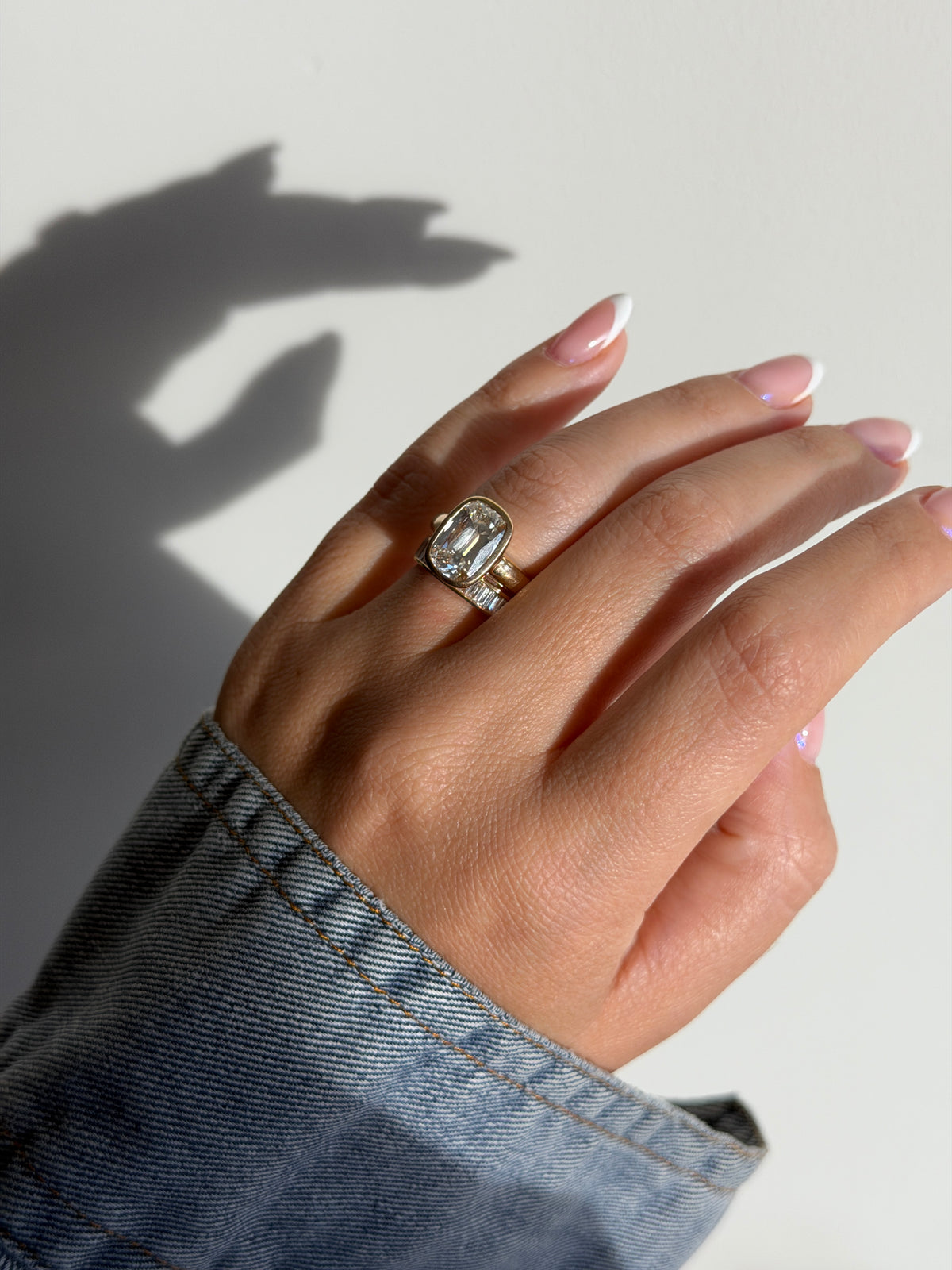 Antique Cushion Bezel Ring & Baguette Band Set by 23carat