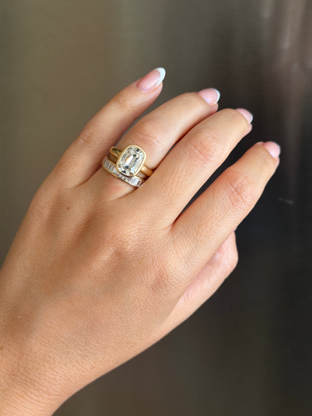 Antique Cushion Bezel Ring & Baguette Band Set by 23carat