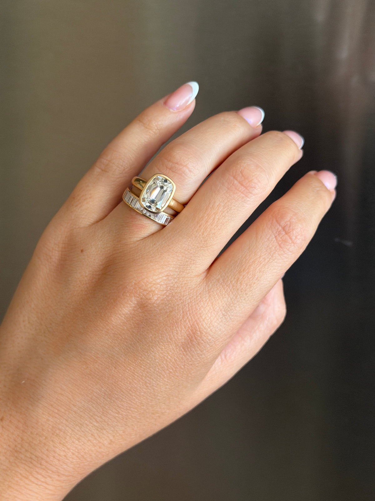 Antique Cushion Bezel Ring & Baguette Band Set by 23carat