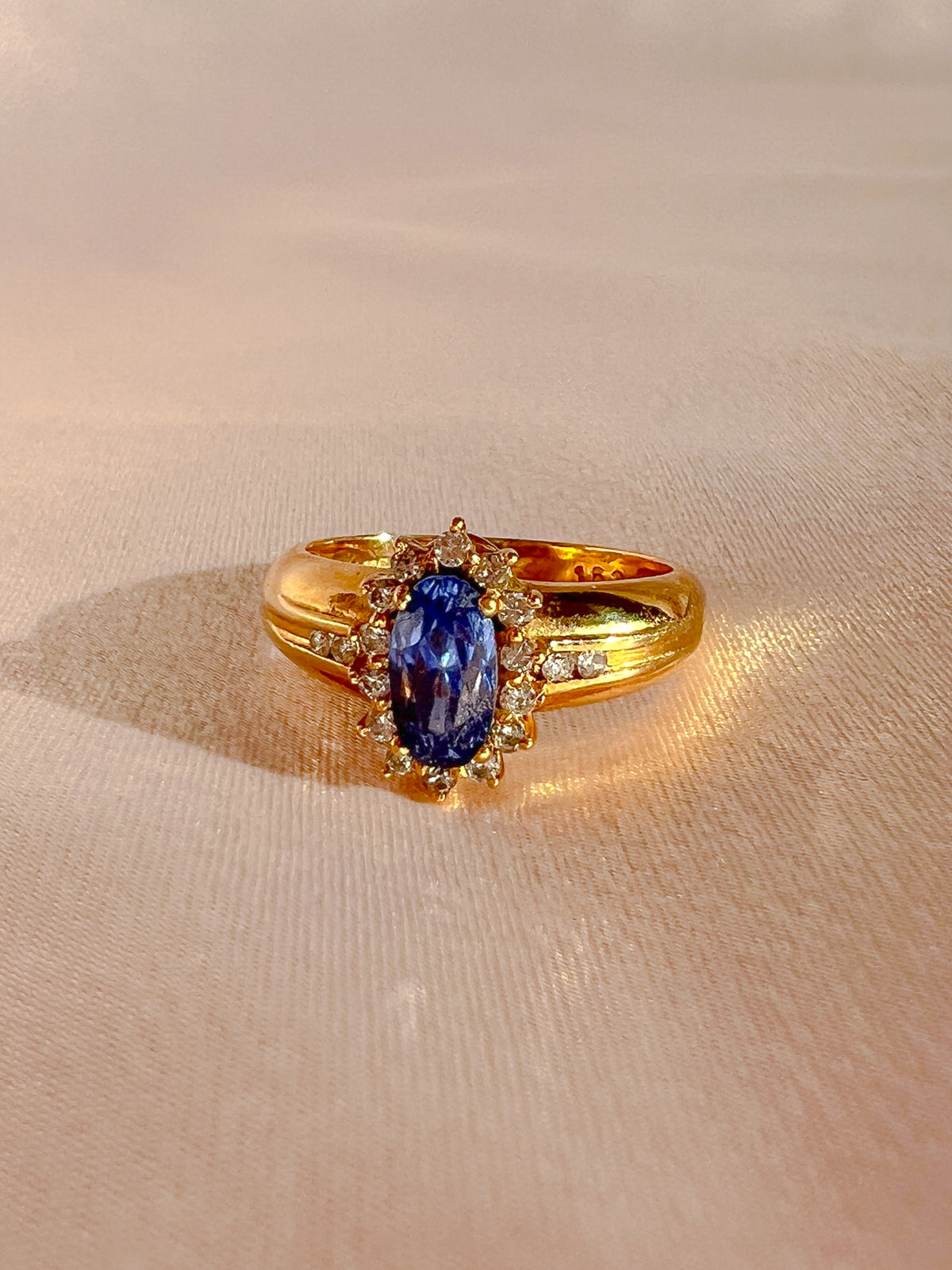 Vintage Sapphire Diamond Oval Halo Ring