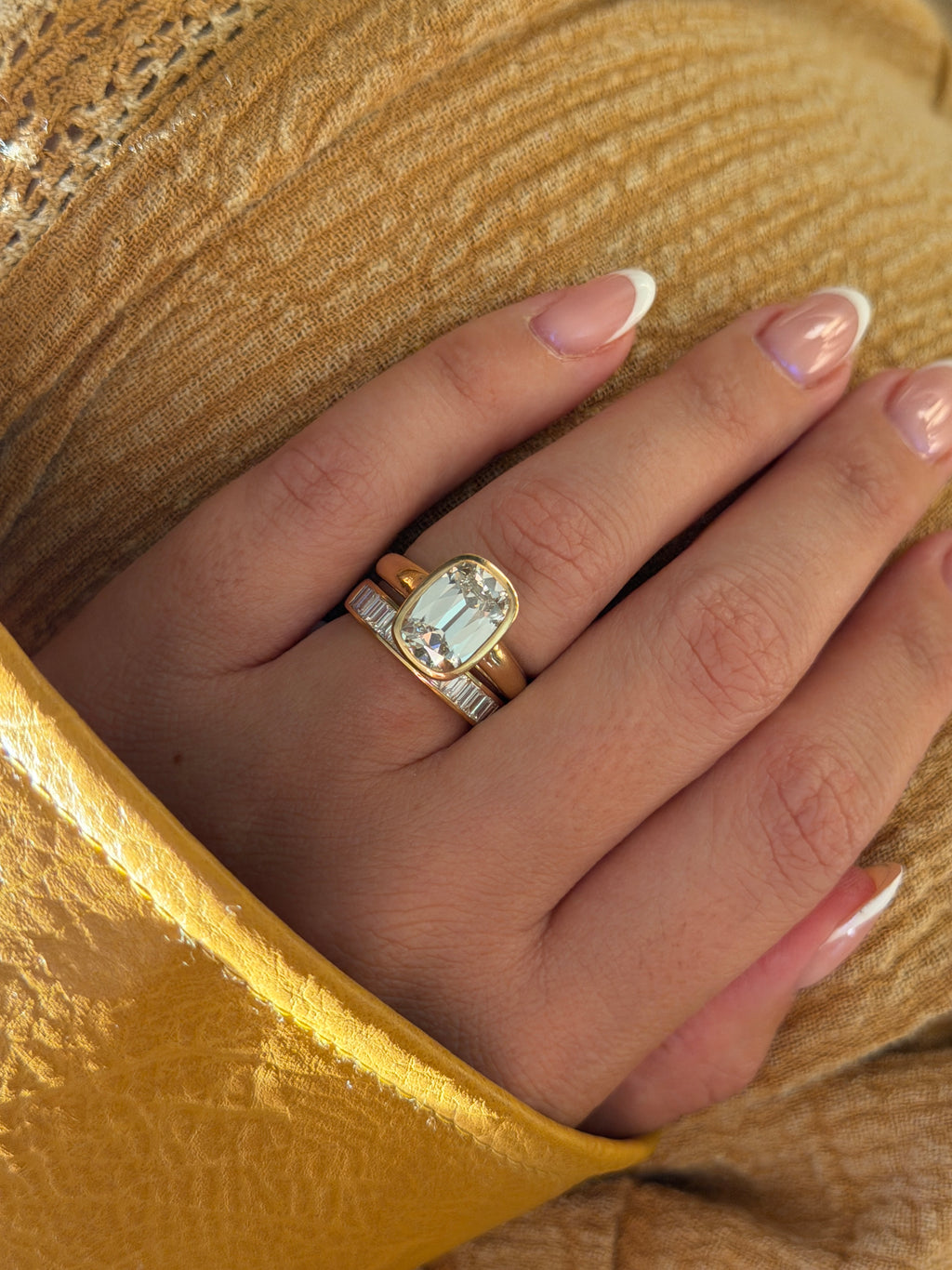 Antique Cushion Bezel Ring & Baguette Band Set by 23carat