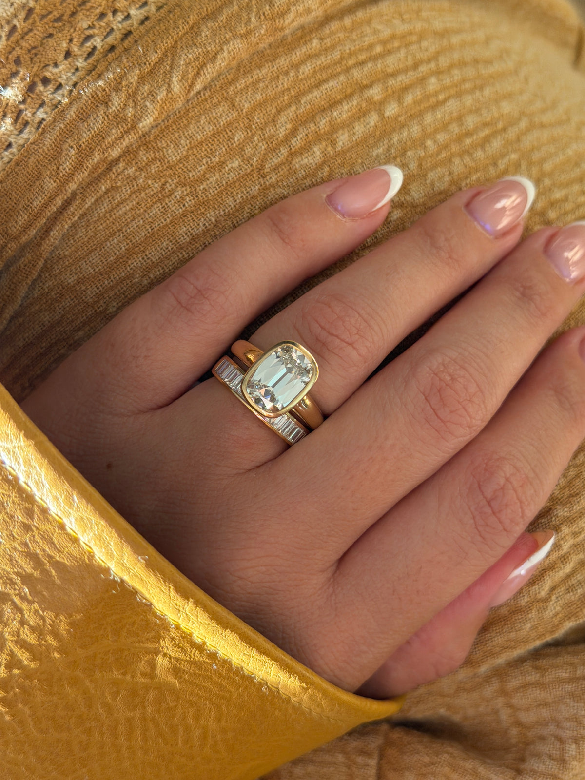 Antique Cushion Bezel Ring & Baguette Band Set by 23carat