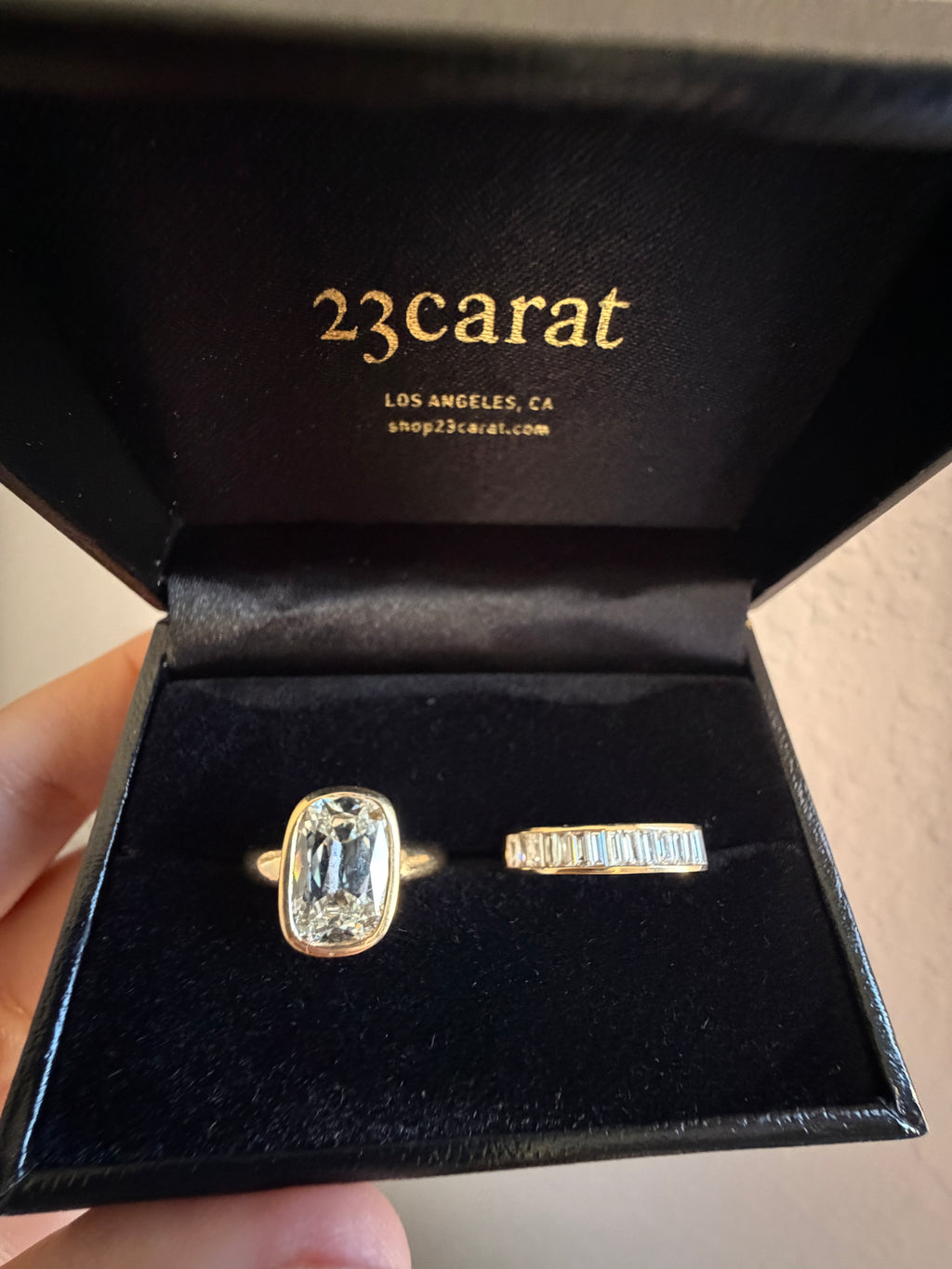 Antique Cushion Bezel Ring & Baguette Band Set by 23carat