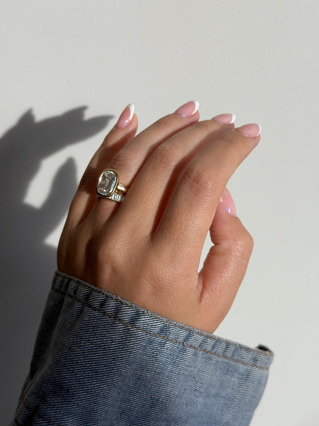 Antique Cushion Bezel Ring & Baguette Band Set by 23carat