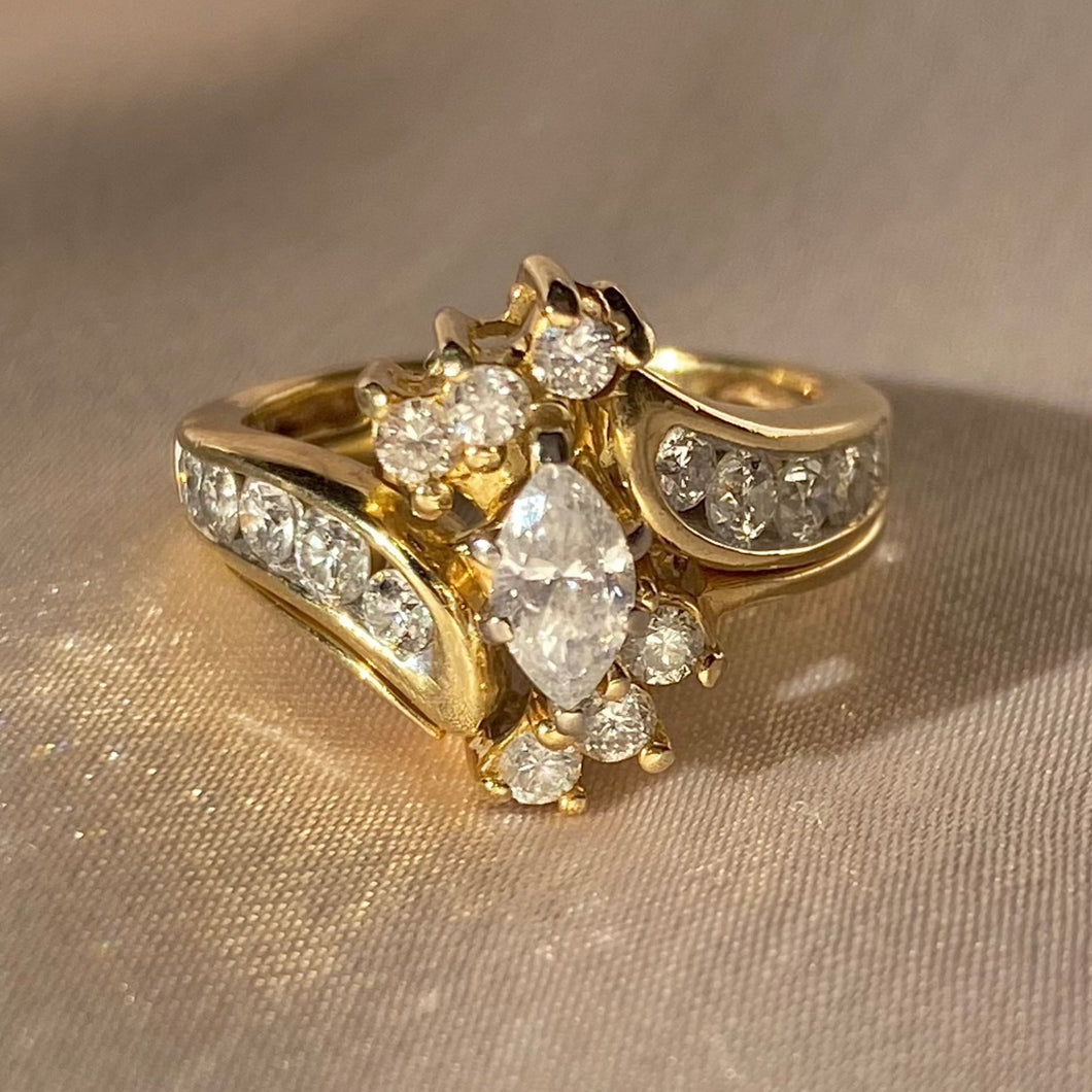 Vintage Marquise Diamond Two Piece Stacker Rings