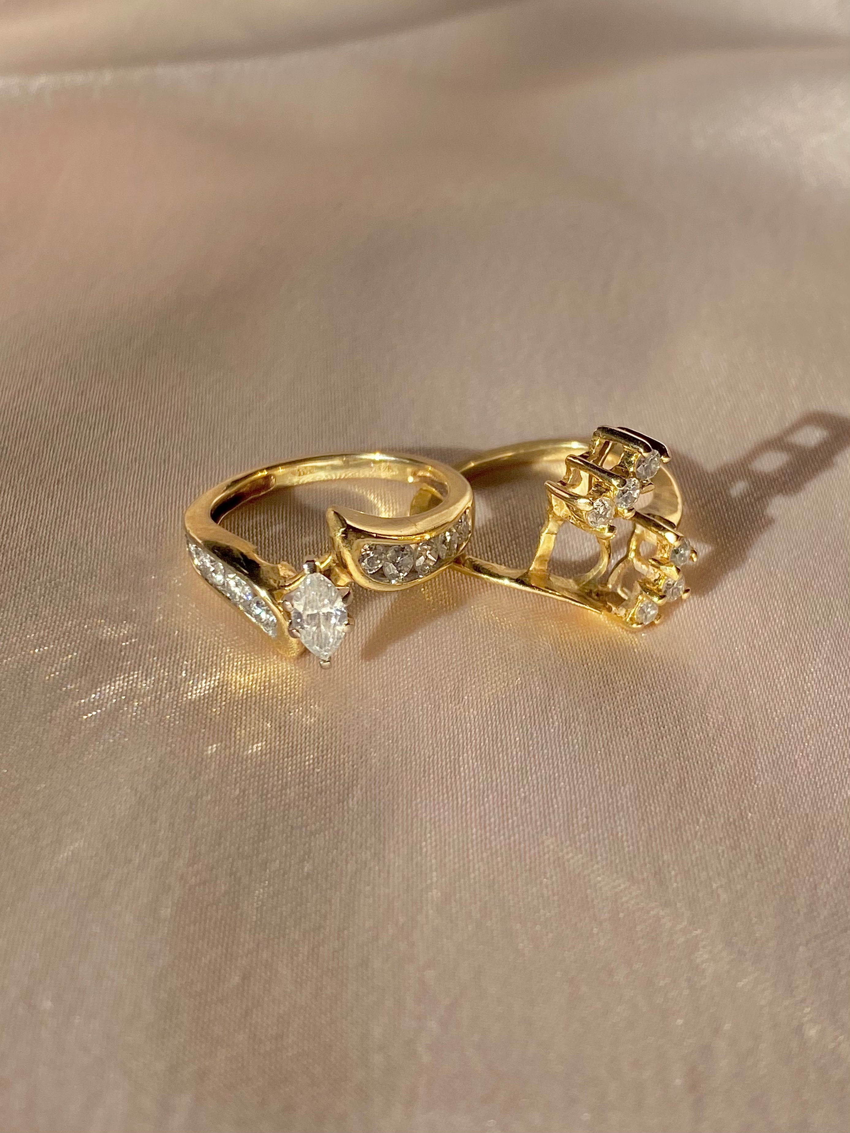 Vintage Marquise Diamond Two Piece Stacker Rings
