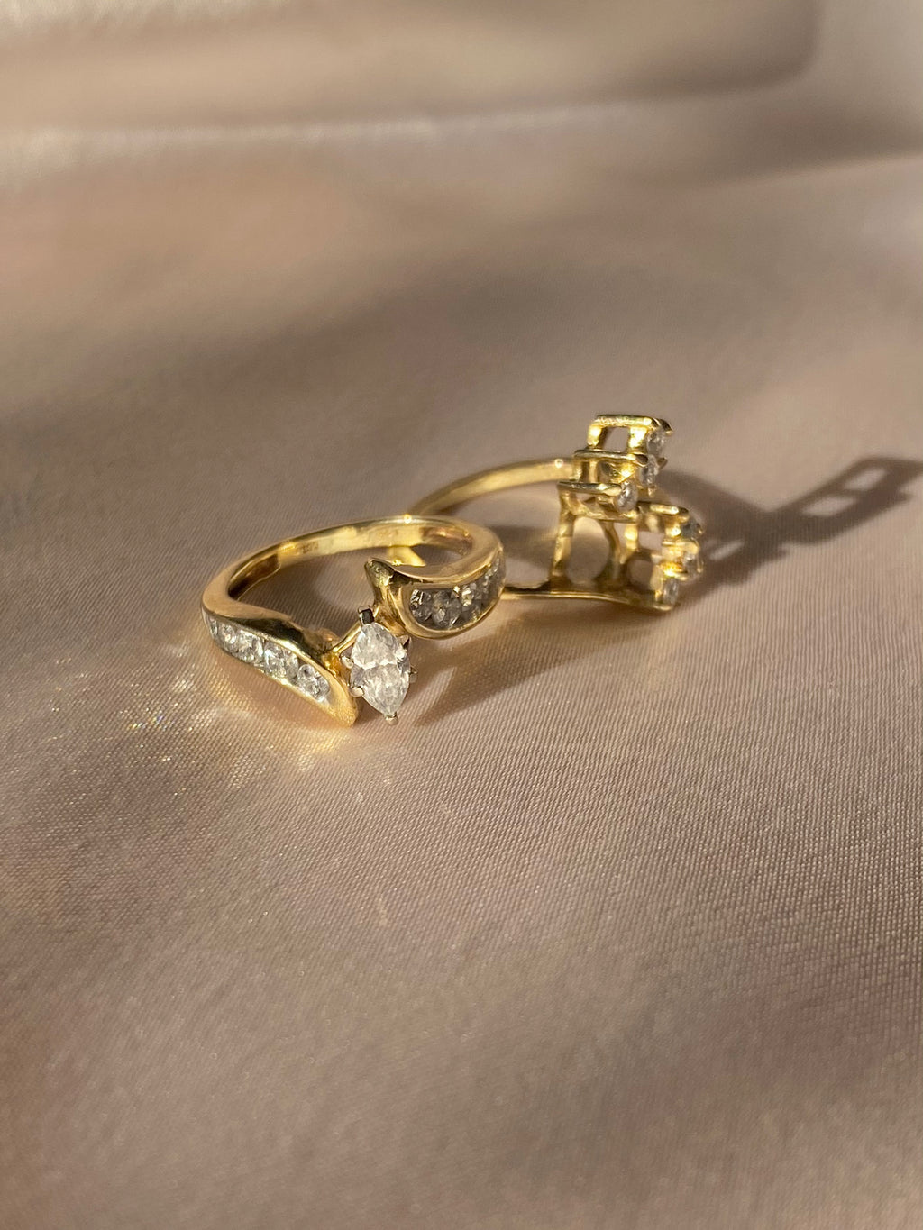 Vintage Marquise Diamond Two Piece Stacker Rings