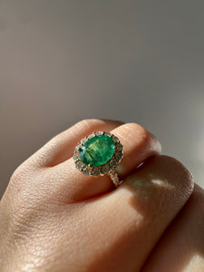 Nessi Emerald Diamond Halo Ring 2.82 ctw