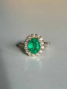 Nessi Emerald Diamond Halo Ring 2.82 ctw