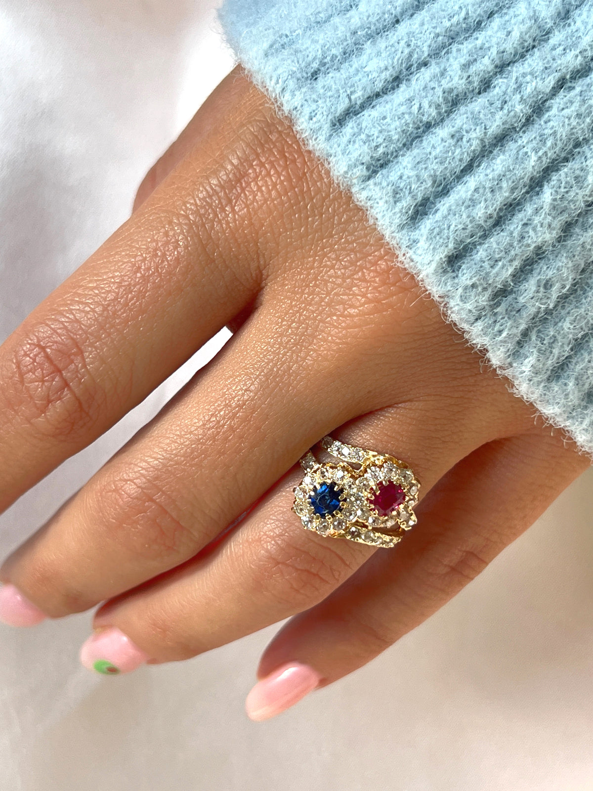 Antique Ruby Sapphire Diamond Toi et Moi Ring
