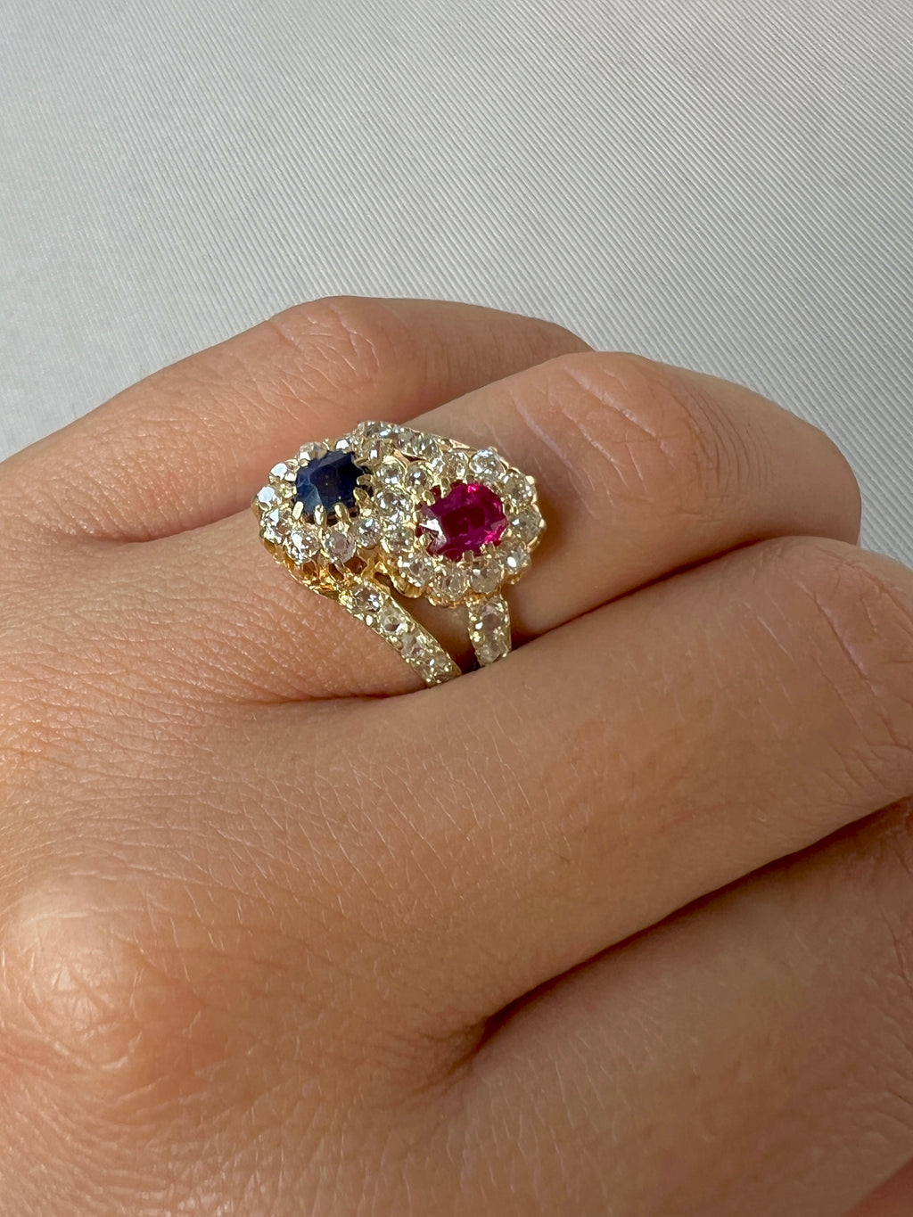 Antique Ruby Sapphire Diamond Toi et Moi Ring
