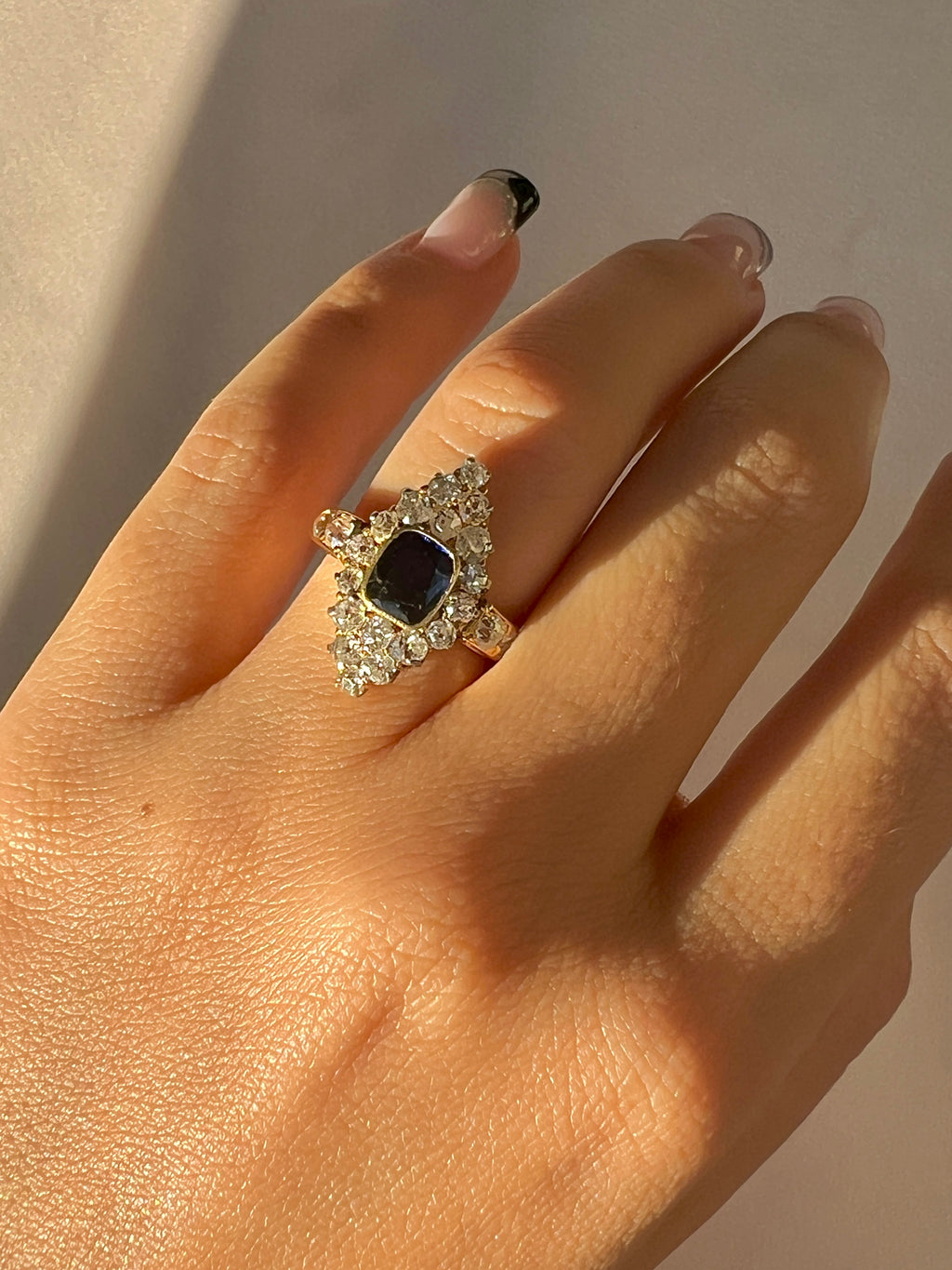 Antique Sapphire Diamond Old Cut Marquise Ring