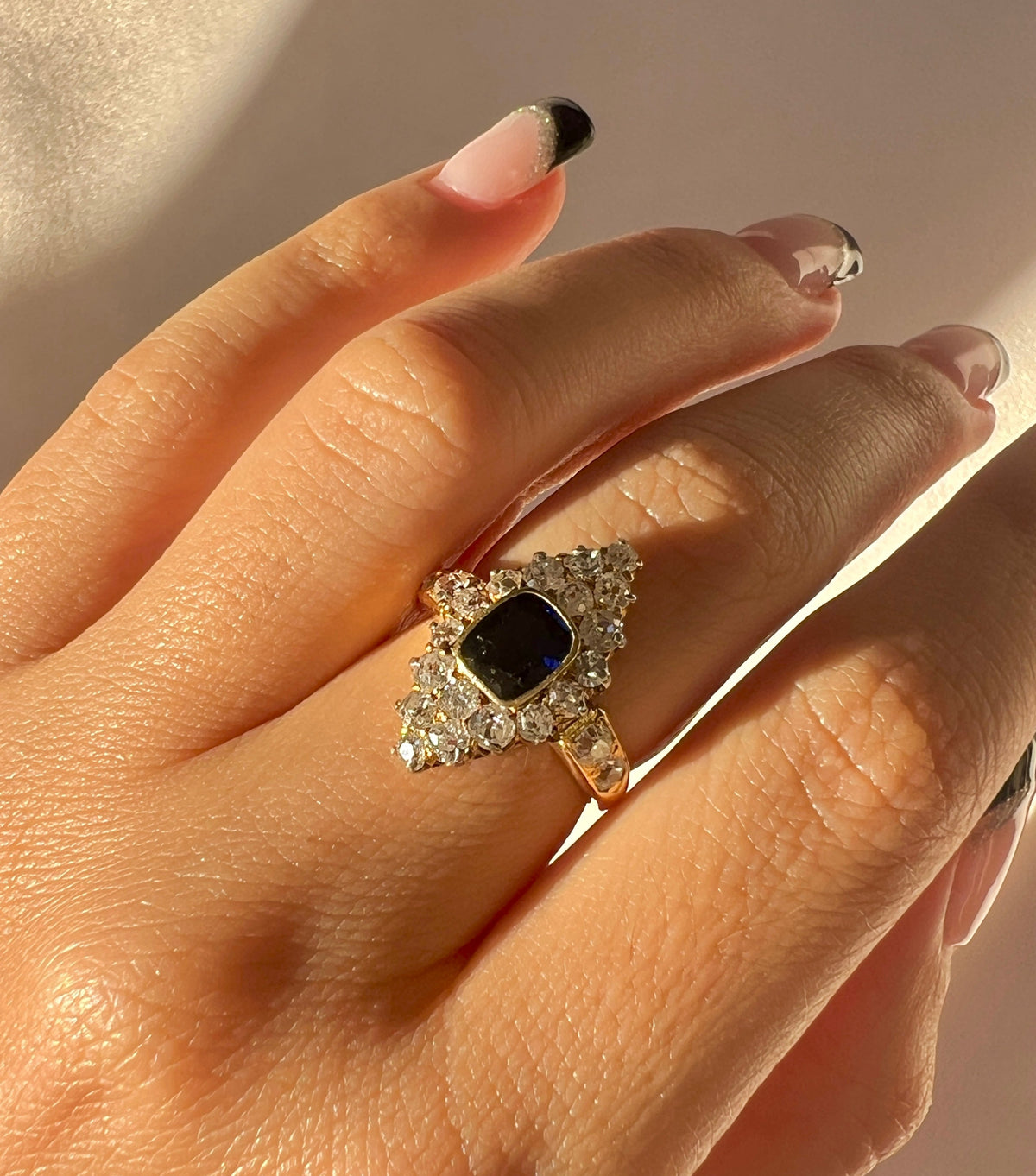 Antique Sapphire Diamond Old Cut Marquise Ring