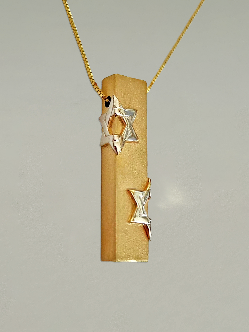 Vintage Judaica Two Tone Star of David Mezuzah Necklace