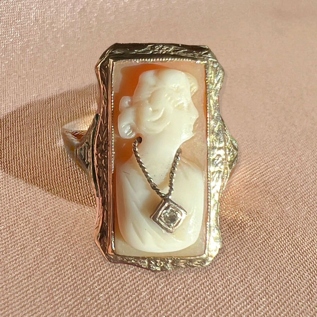 Antique Diamond Cameo Locket Ring