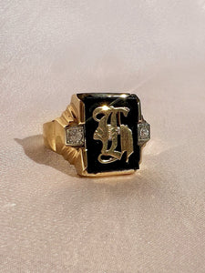 Vintage Onyx Diamond Initial Ring G or H