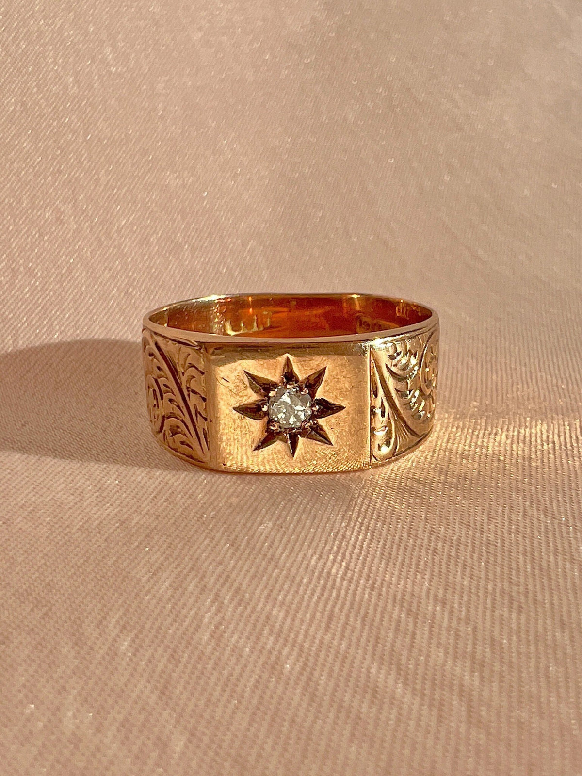 Antique Diamond Solitaire Starburst Filigree Ring 1916