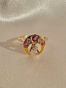 Vintage Ruby Diamond Moon Star Ring 1977