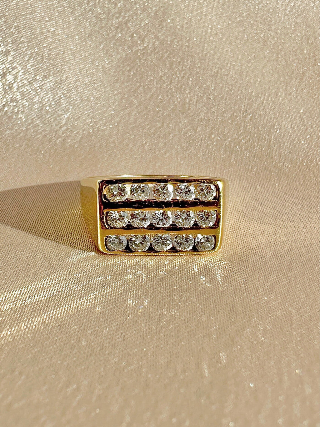 Vintage Diamond Pave Row Signet Ring