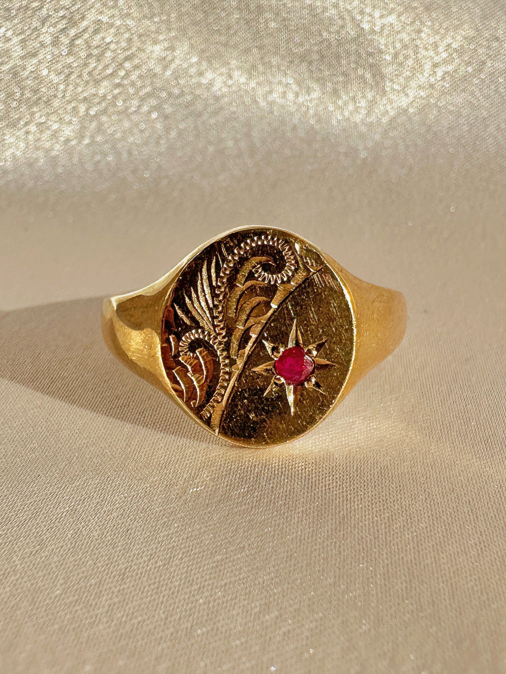 Vintage Ruby Filigree Starburst Signet Ring