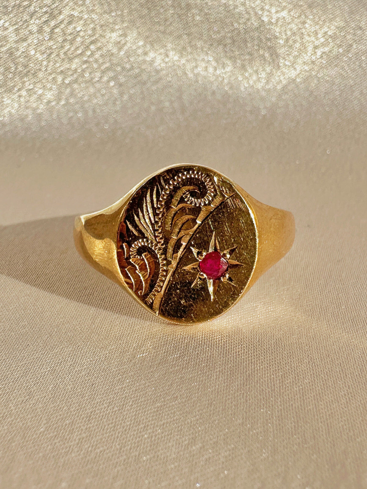 Vintage Ruby Filigree Starburst Signet Ring